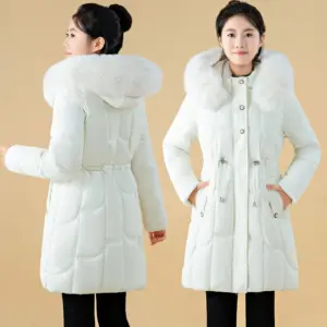 Warmth-Boosting Womens Mid-Length Padded Jacket with Detachable Fur Collar