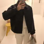 Matte Black Retro Leather Jacket with Loose Fit for Everyday