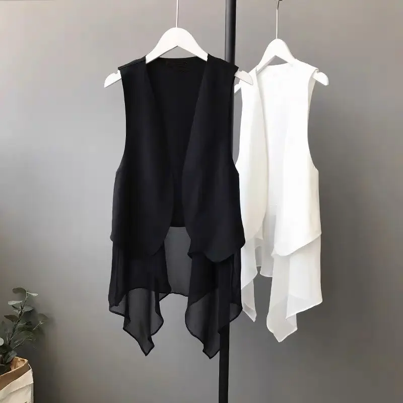 Lightweight Korean Chiffon Sleeveless Vest with Irregular Hem Lightweight Korean Chiffon Sleeveless Vest with Irregular Hem