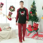 Plaid Stitching Printing Christmas Homewear Parent-child Suit M3