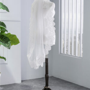 Short Veil Soft Mesh Sequined Lace White Ivory