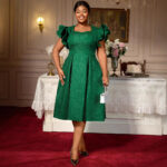 Lotus Leaf Three-dimensional Sleeves A- Hem Slimming Evening Dress