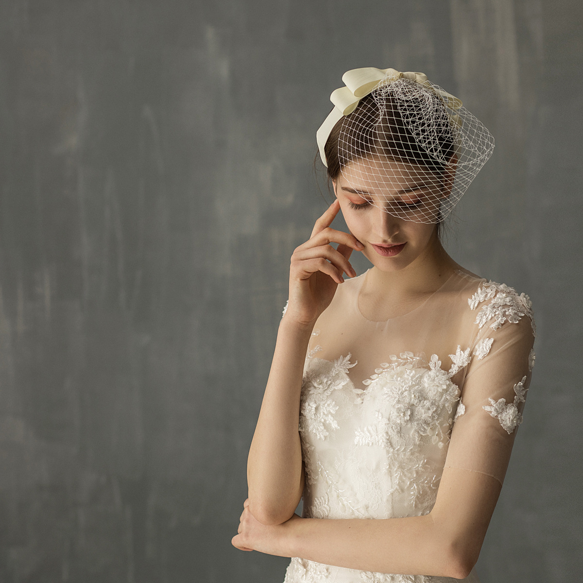 European And American White Mesh Bow Veil European And American White Mesh Bow Veil