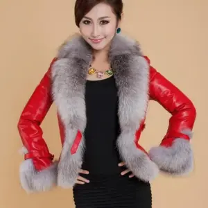 Warm Women’s PU Leather Jacket with Fox Fur Collar