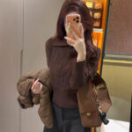 1205cf83-8ff6-4bf4-8438-bc77598af31c.jpg Slimming Mock-Neck Acrylic Pullover Sweater - Crochet Knit