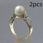 Pearl Inlay Gold ABS Ring for Women with Geometric Design