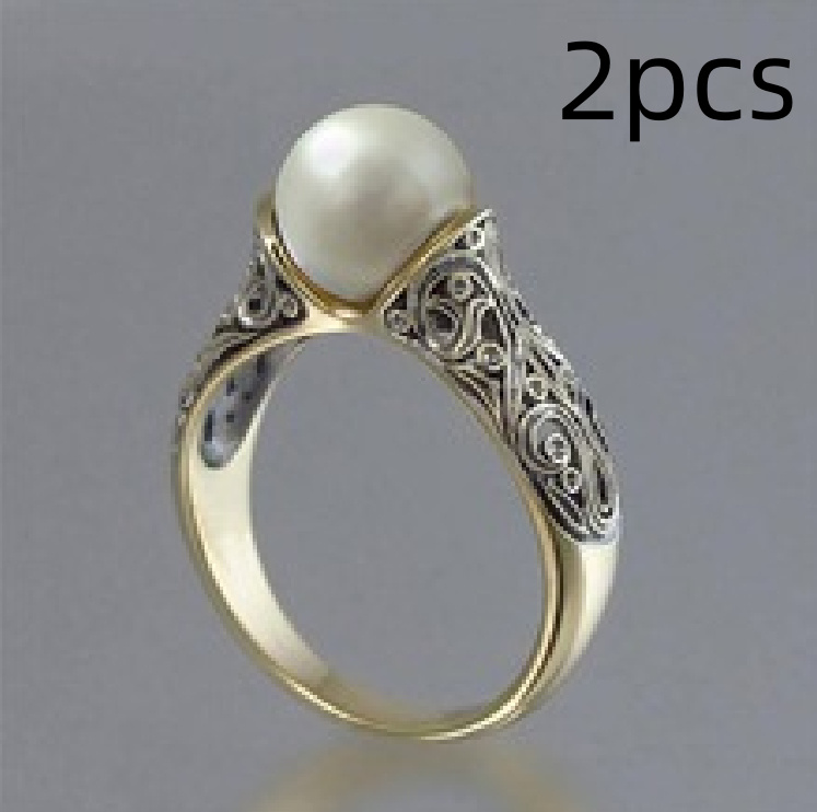 Pearl Inlay Gold ABS Ring for Women with Geometric Design