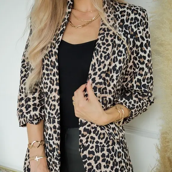 New Leopard Print Long Sleeve Blazer Ladies Jacket New Leopard Print Long Sleeve Blazer Ladies Jacket
