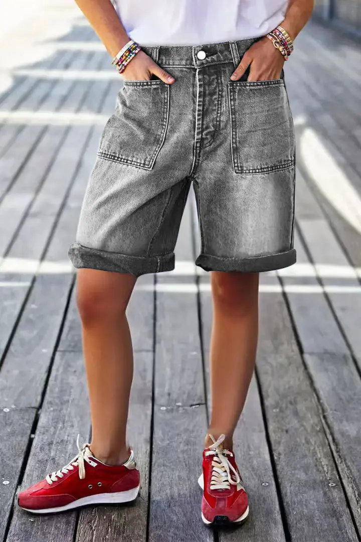 Comfort Stretch Mid-Rise Bermuda Straight-Leg Denim Shorts Comfort Stretch Mid-Rise Bermuda Straight-Leg Denim Shorts