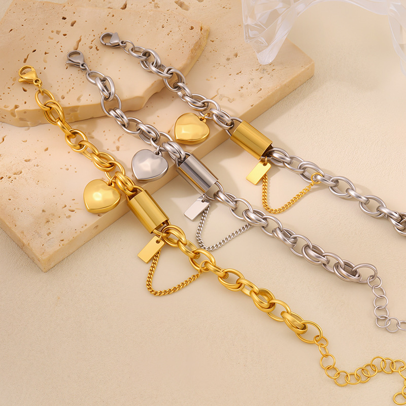 Heart Pendant Titanium Bracelet for Women, Stainless Steel