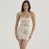 Strapless Flower Mesh Women Dress Apricot Hollow Out