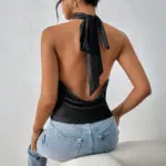 Backless Halterneck Tie-Up Women’s Tank Top in Black
