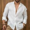 Non-Iron Linen Cotton Blend Button-Front Shirt for Summer