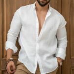 Non-Iron Linen Cotton Blend Button-Front Shirt for Summer