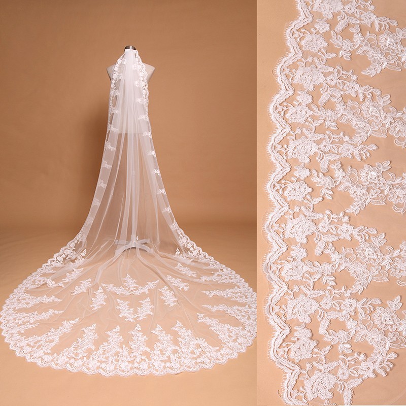 Long tail lace veil