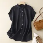 Flattering Plus Size Cotton-Linen Shirt with Patchwork