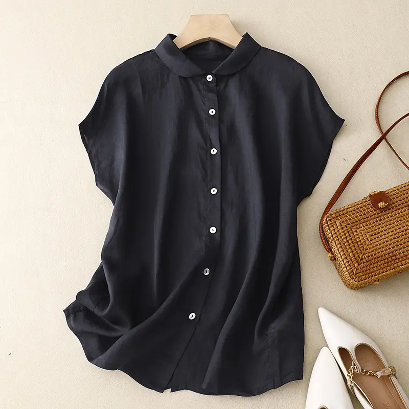 Flattering Plus Size Cotton-Linen Shirt with Patchwork
