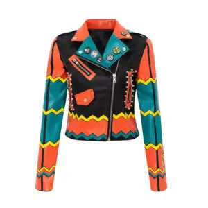 Personalized Graffiti Print Motorcycle Leather Jacket Model 3