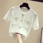 1394791582634.webp Breathable Hollow Knit Women’s Short Sleeve Top - One Size