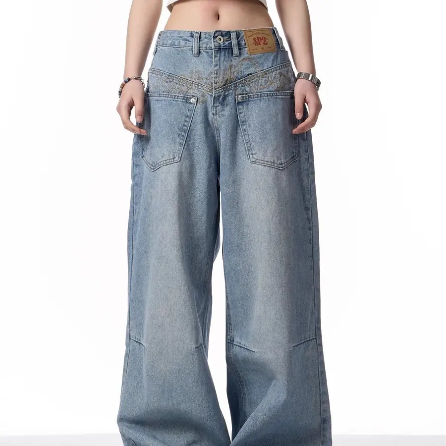 Retro Reverse-Wear Washed Denim Jeans for Men, Mid-Rise
