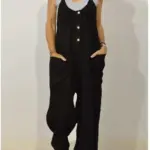 Pocket Solid Color Elastic Button Romper