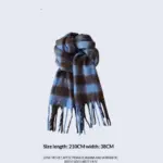 Light Blue Plaid Women’s Scarf with Tassels for Winter Wear
