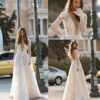 Lace Long Sleeve Wedding Dress for Dinner Parties - White