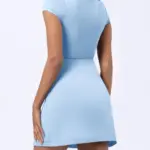 Side Slit Slimming A- Line Lady Slim Fit Square Collar Half Sleeve Dress