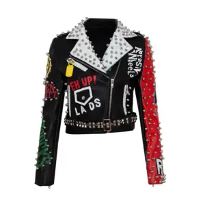 Personalized Graffiti Print Motorcycle Leather Jacket Model 2