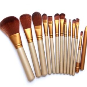 12-Piece Makeup Brush Set with Rayon Bristles & Wood Handles