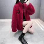 Warmth-Boosting Double-Sided Womens Short Shearling Coat with Zipper
