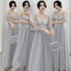 Grey Bridesmaid Dress Long Sleeve V-Neck Polyester Fabric Grey Bridesmaid Dress Long Sleeve V-Neck Polyester Fabric
