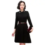 Temperament Korean Suit Collar Dress for Women - Black