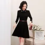 Temperament Korean Suit Collar Dress for Women - Black