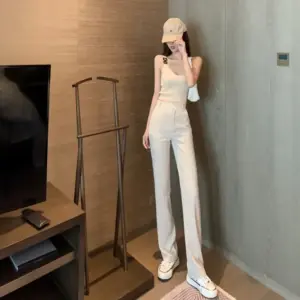 High-Waist Wide Leg Pants for Women, Vintage Summer Casual Suit