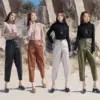 Slim High-Waist Nine-Point Straight Leather Pants for Women Slim High-Waist Nine-Point Straight Leather Pants for Women