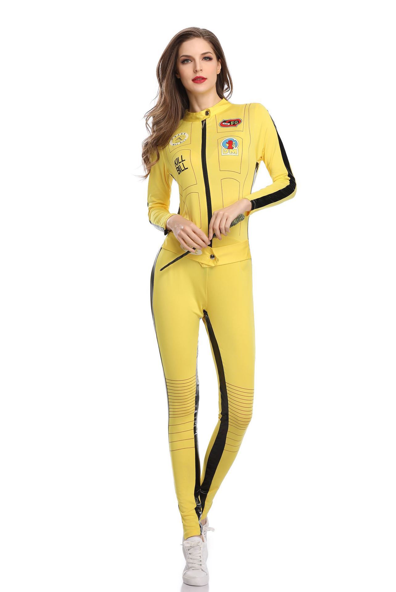 Ninja-Inspired Yellow Adult Bodycon Jumpsuit - One Piece