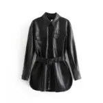 1617426729139.webp Women's Faux Leather Jacket Lapel Single-breasted Long Sleeve Slim Fit