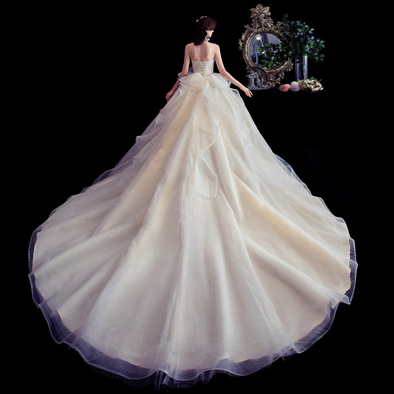 Long-Tail Starry Sky Wedding Dress with Straps - Polyester Long-Tail Starry Sky Wedding Dress with Straps - Polyester