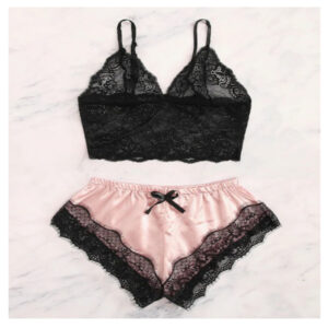 Black Lace-Edge Spandex Nightdress with Halter Skirt Style