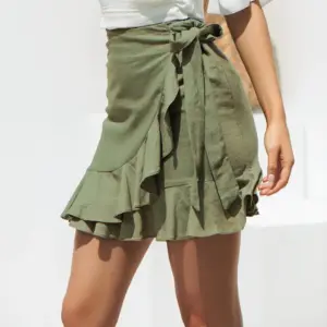 Adjustable Lace-Up Ruffle Skirt for Women - Solid Green White