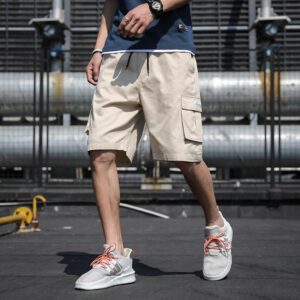 Summer Straight Five-Point Overalls With Drawstring Multi-Pocket