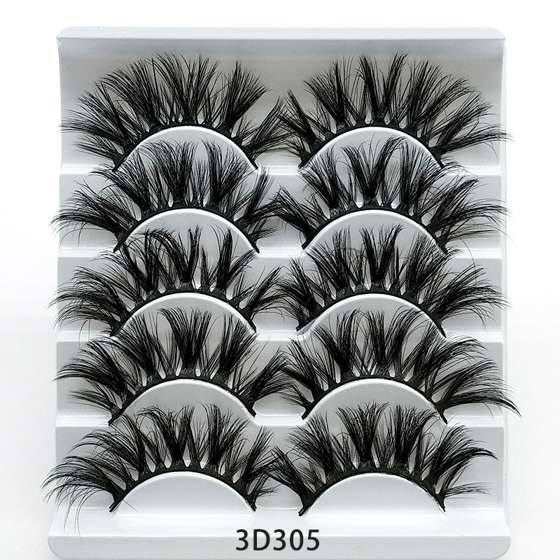 3 D Mink-Style False Eyelashes 5 Pairs Cotton-Stalk Stems