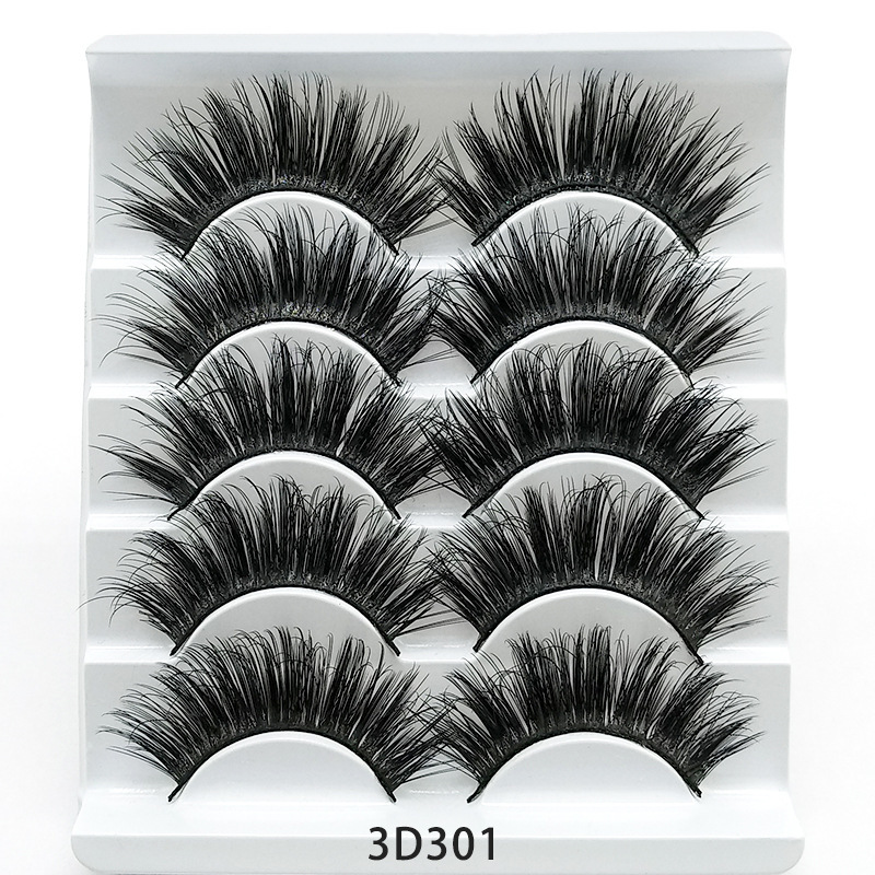 3 D Mink-Style False Eyelashes 5 Pairs Cotton-Stalk Stems