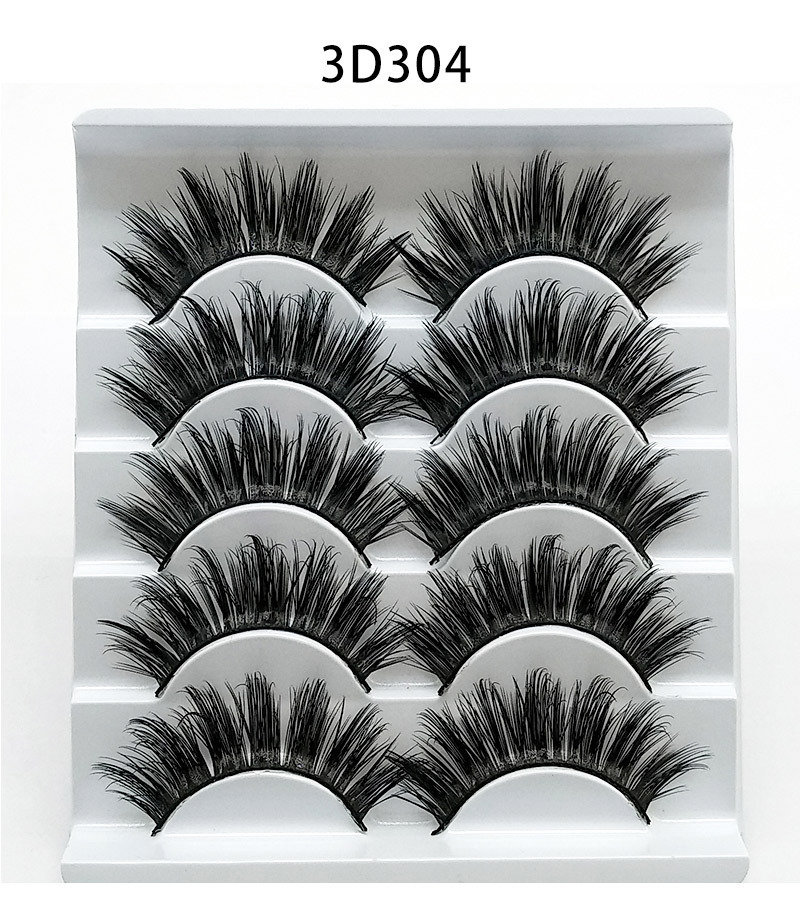 3 D Mink-Style False Eyelashes 5 Pairs Cotton-Stalk Stems