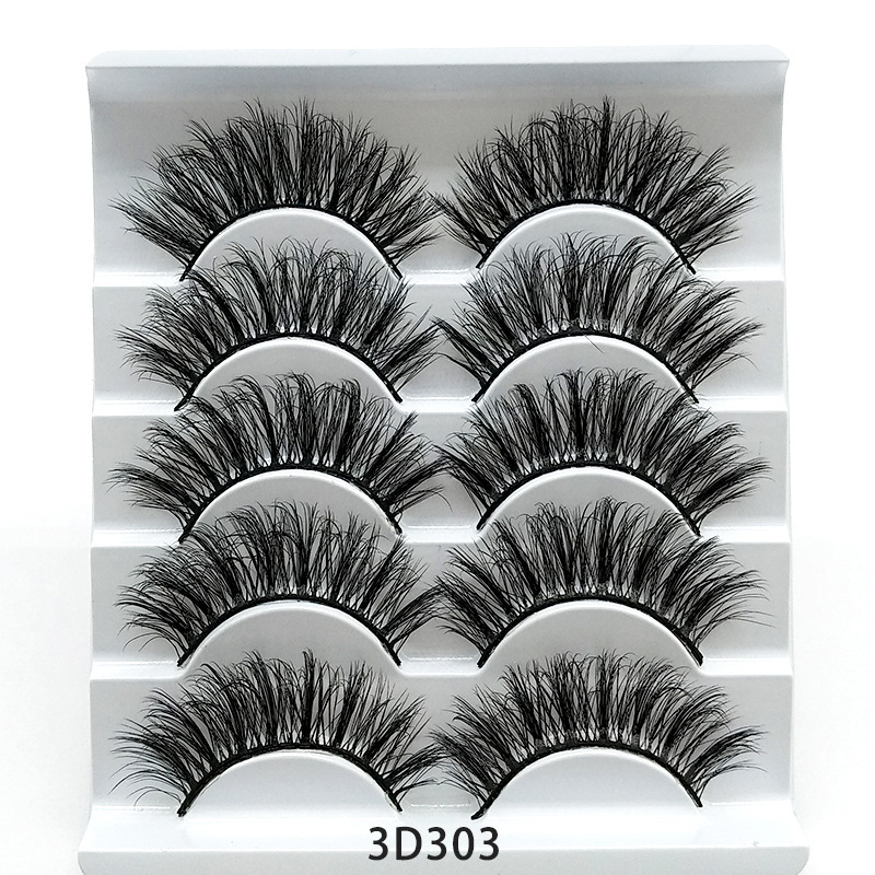 3 D Mink-Style False Eyelashes 5 Pairs Cotton-Stalk Stems
