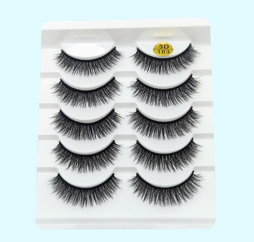 3 D Mink-Style False Eyelashes 5 Pairs Cotton-Stalk Stems