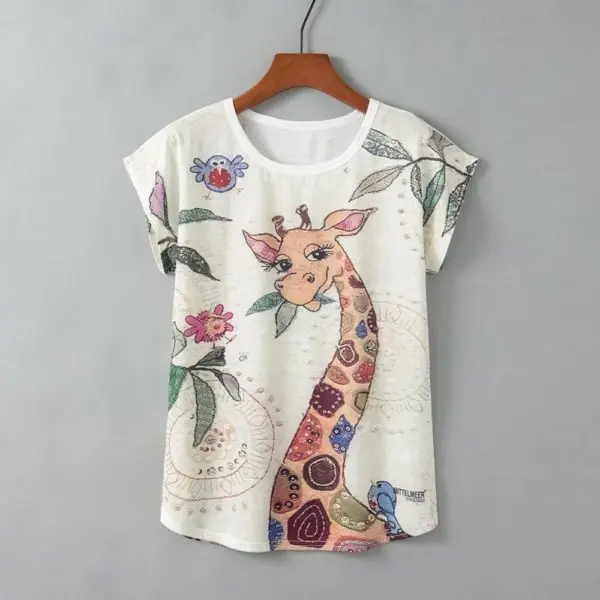 Loose Fit Turtle Print Round Neck Short Sleeve Top
