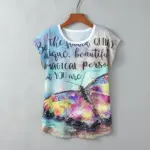 Loose Fit Turtle Print Round Neck Short Sleeve Top