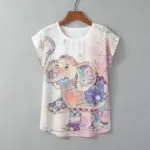 Loose Fit Turtle Print Round Neck Short Sleeve Top